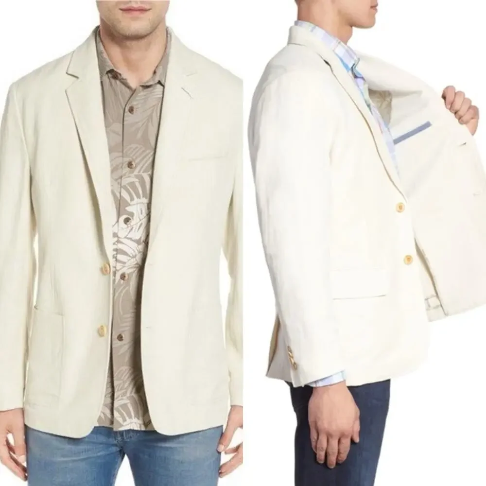 NWOT Tommy Bahama Monterey Blazer Silk Linen Sport Coat Tan Neutral Size XXL